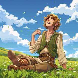 躺草地上休息的人