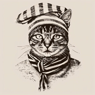 手绘戴头套的猫