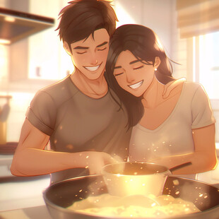 面条插画妈妈做饭