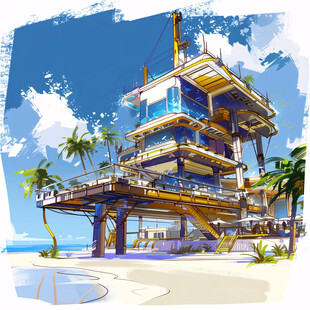 印尼水彩水墨建筑设计