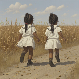 田间奔跑的女孩