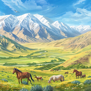 新疆草原插画