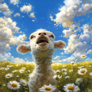 手绘梦幻羊风格装饰画