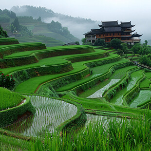 雨中的加榜梯田