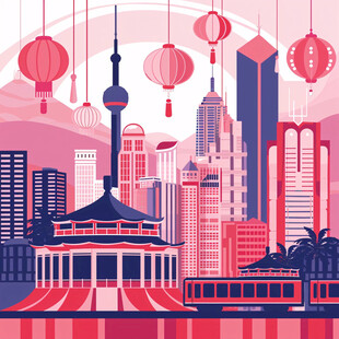 港澳台城市建筑插画