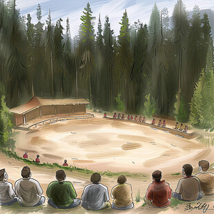 手绘山林露营地