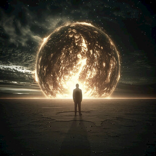 在超现实空间里的人