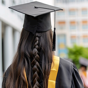 长发学士服背影