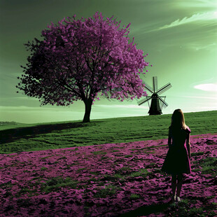 桃花树下的女人