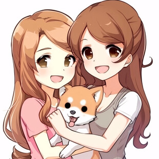 插画小狗和女孩