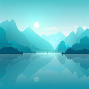 插画山水湖
