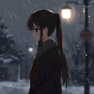 雨中女孩背影