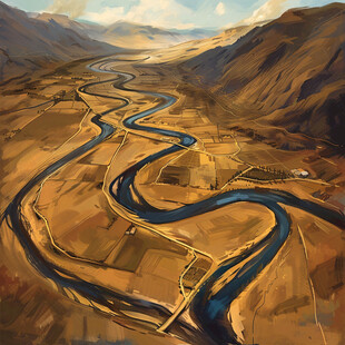 蜿蜒河流山间道路