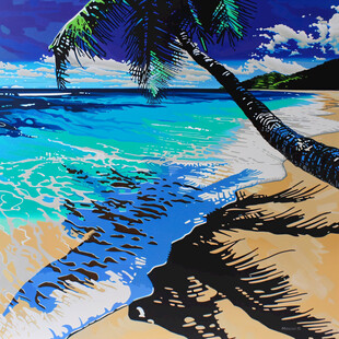 手绘海滩抽像画