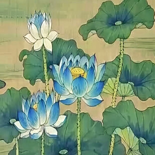 蓝色荷花壁画