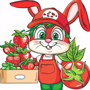 兔子抱着水果插画