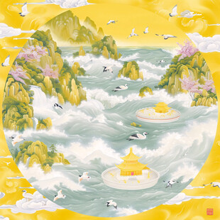 精细国潮山水插画