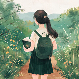 女学生唯美插画