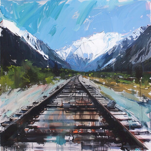铁轨油画