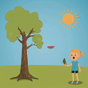 捧西瓜女孩绘画