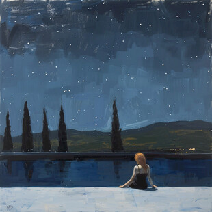 手绘在雪夜跳舞无框画