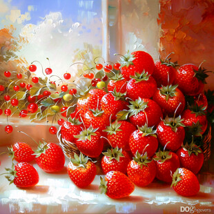 手绘草莓油画