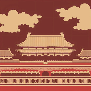 故宫阁楼栅格插画