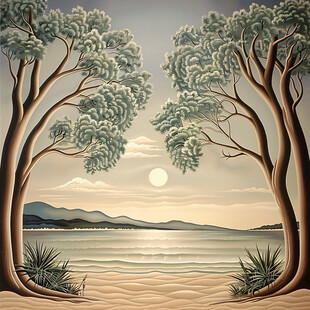 海边落日插画