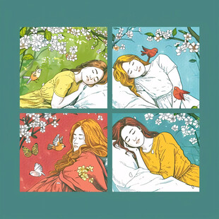 东方睡眠女子插画