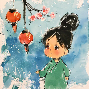 农家小女孩板栗插画