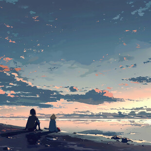 湖边一起看海的女孩