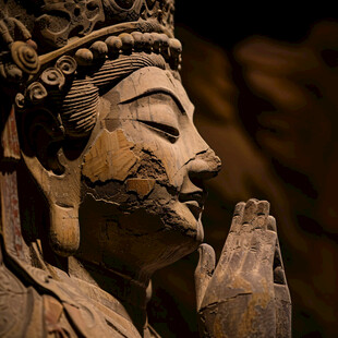 唐迦叶木雕头像