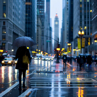 雨中行人城市道路