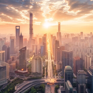 陆家嘴红日霞光