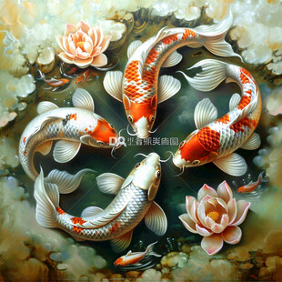 3d荷花鲤鱼圆形画