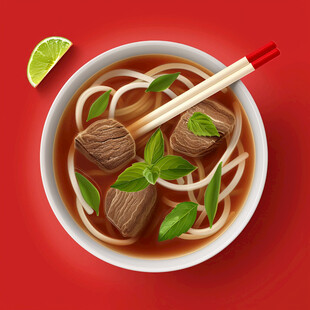 牛肉丸面美食插画