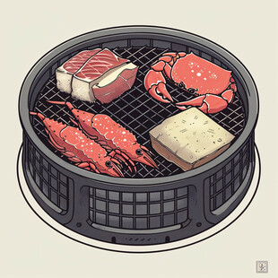 手绘韩式烤肉插画