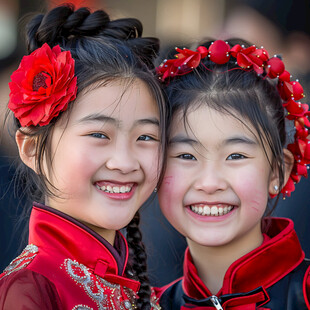 的中国东方两个小女孩