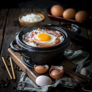 石锅牛肉窝蛋饭