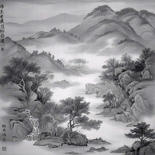 手绘仿古山水画