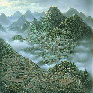 木版插画吉田街道