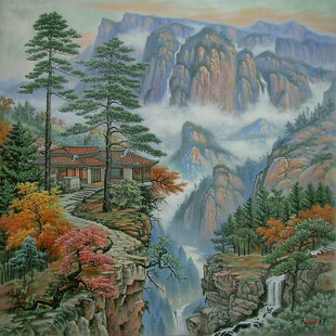山水画油画手绘风景