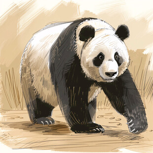 珍稀动物熊猫插画