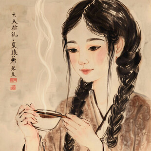 民国风手绘花茶美女