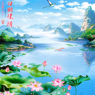 山水画风景画湖泊湖畔