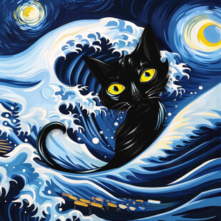 黑色猫猫星星海洋