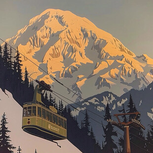 雪山缆车印花图案