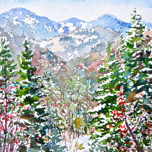 雪山水粉画