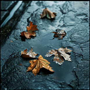 秋雨街道落叶