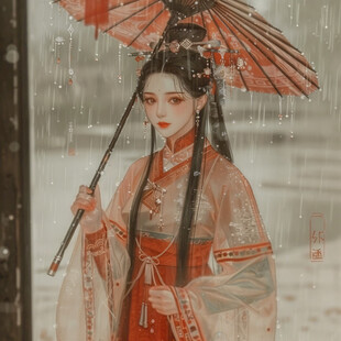 拿伞的宫廷少女